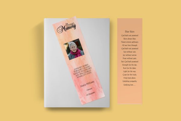 Coral Orange Funeral Bookmark Template front back page