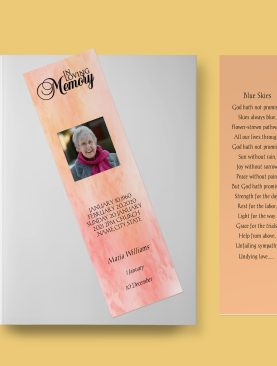 Coral Orange Funeral Bookmark Template