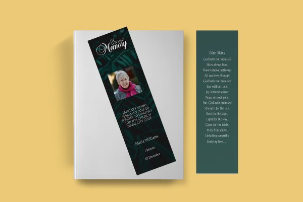 Rainy Leaves Funeral Bookmark Template front back page