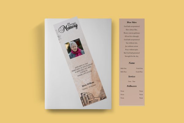 Books Funeral Bookmark Template front back Page