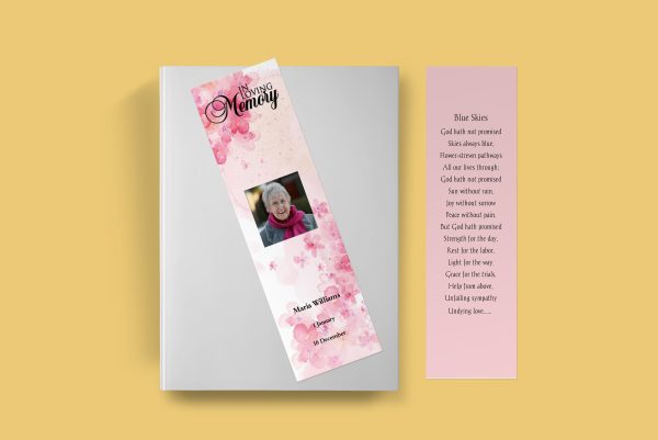 Pink Lace Floral Funeral Bookmark Template