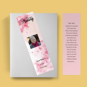 Pink Lace Floral Funeral Bookmark Template