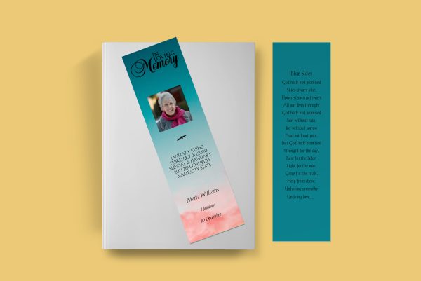 Freedom Sky Funeral Bookmark Template front back page