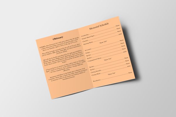 Coral Orange Funeral Program Template inner page