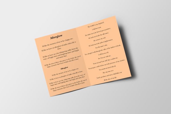Coral Orange Half Page Funeral Program Template inner page