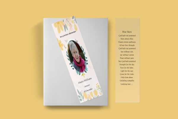 Spring Flowers Funeral Bookmark Template front back page