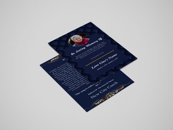 Blue & Yellow Manly Funeral Flyer Template front back page