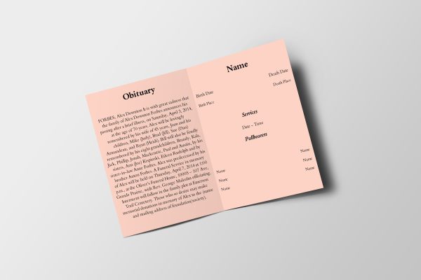 Pink Aesthetic Half Page Funeral Program Template inner page