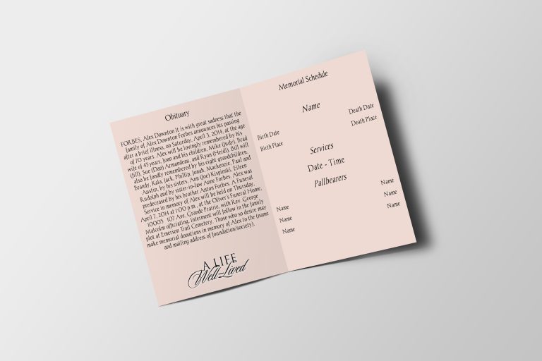 Cream Aesthetic Half Page Funeral Program Template