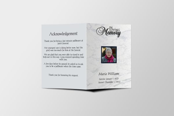 Marble Texture Half Page Funeral Program Template front page