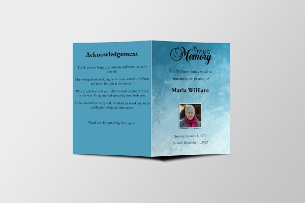 Impression Blue Half Page Funeral Program Template front page