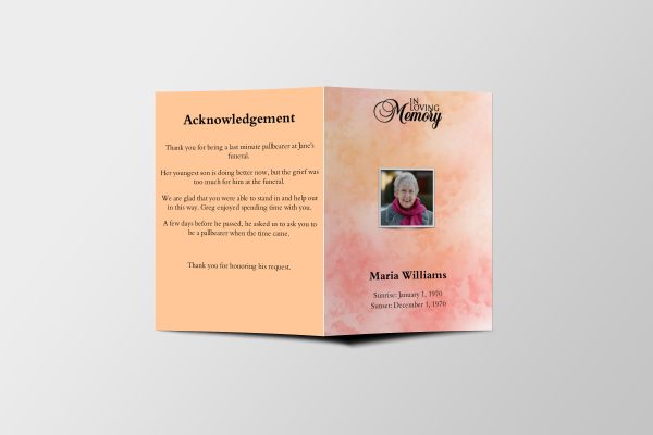 Coral Orange Half Page Funeral Program Template front page