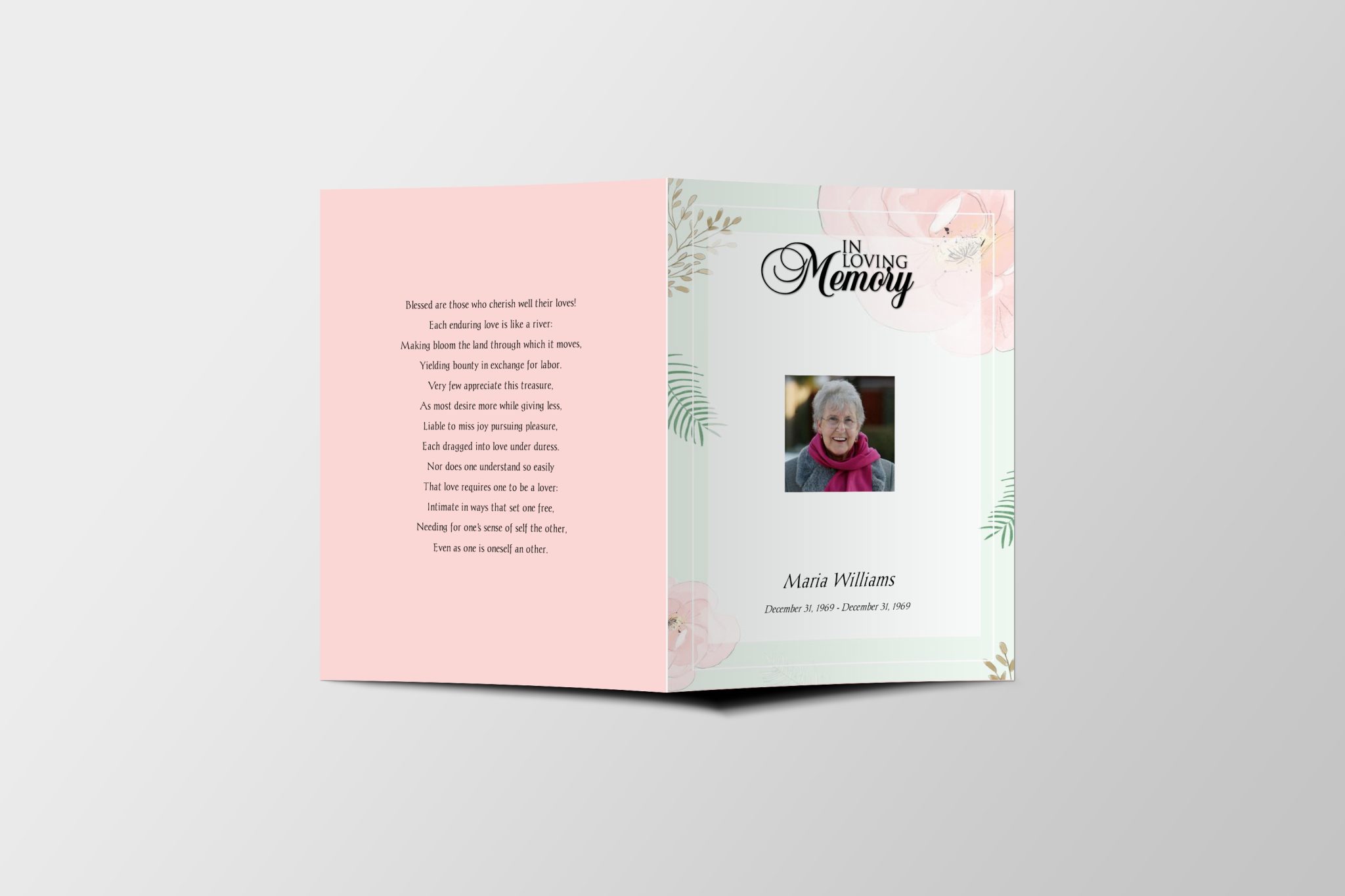 Leaf Hand Painted Tabloid Funeral Program Template | Tabloid Memorial ...