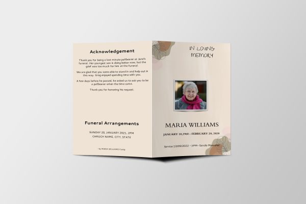 Cream Aesthetic Funeral Program Template front page