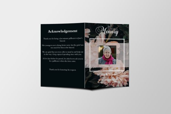 Glossy Floral Half Page Funeral Program Template front page