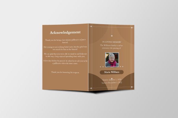 Brown Aesthetic Half Page Funeral Program Template front page