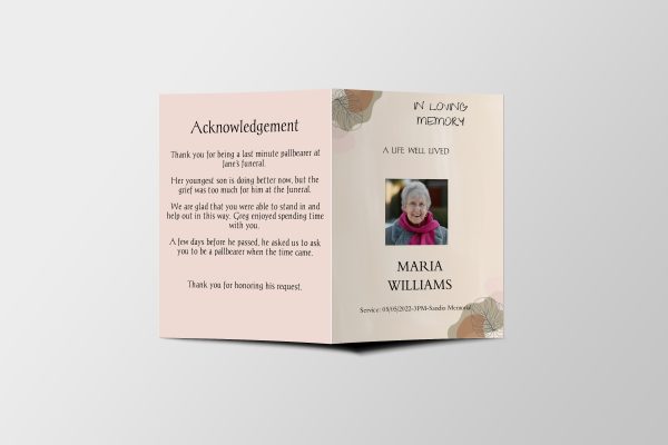 Cream Aesthetic Half Page Funeral Program Template front page