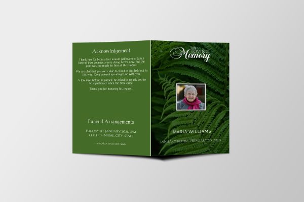 Fern Funeral Program Template front page