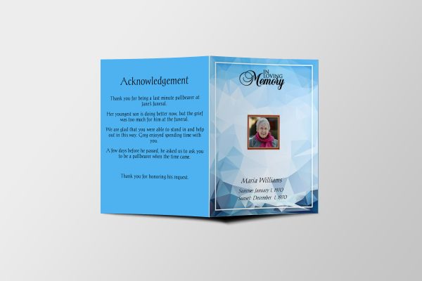 Blue Atmospheric Half Page Funeral Program Template front page