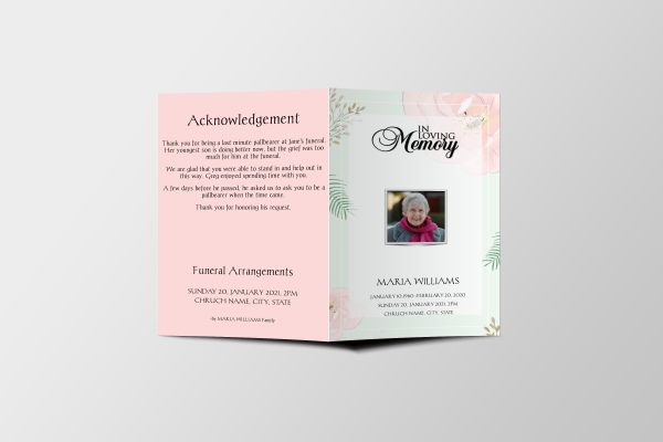 Leaf Hand Painted Funeral Program Template front page