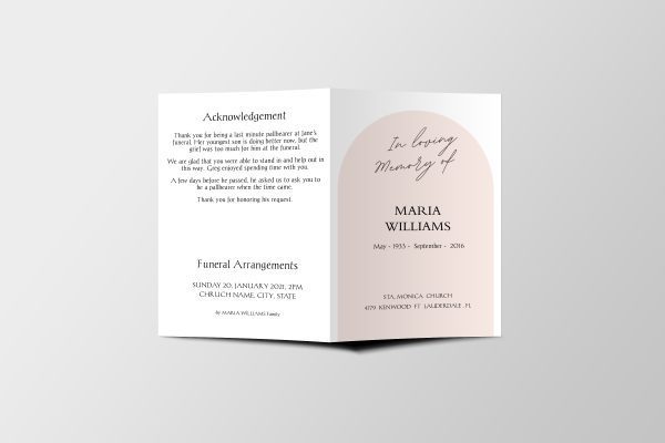 Blush Pastel arch Funeral Program Template front Page