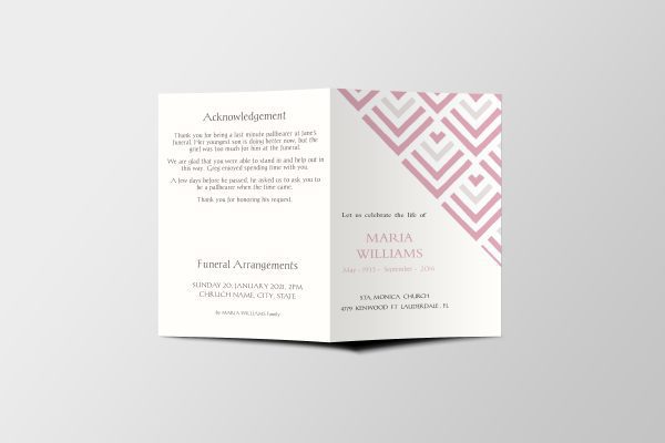 Pink Pattern Funeral Program Template front page