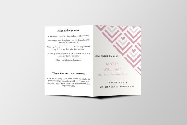 Pink Pattern Half Page Funeral Program Template front page