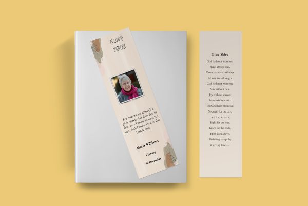 Cream Aesthetic Funeral Bookmark Template front back Page