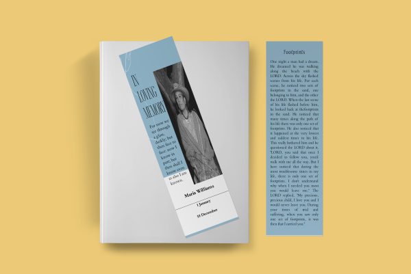 Blue Classy Magazine Style Funeral Bookmark Template front back Page