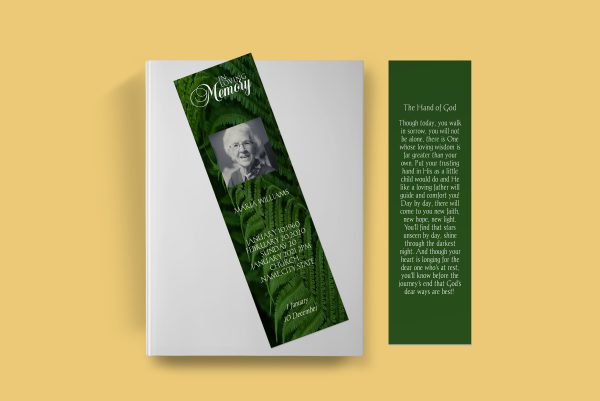 Fern Funeral Bookmark Template front back Page