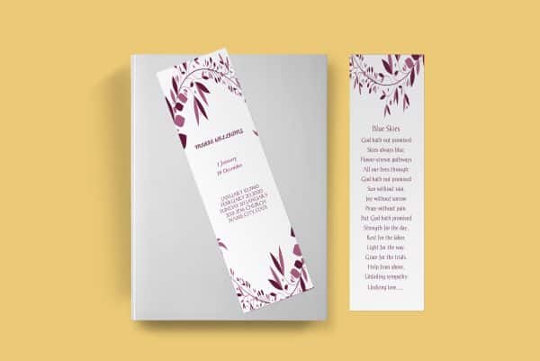 Maroon Wreath Memorial Service Funeral Bookmark Template front back Page