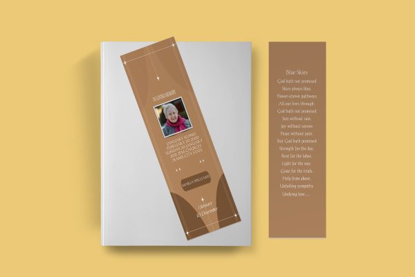 Brown Aesthetic Funeral Bookmark Template front back Page