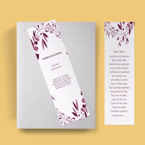 Maroon Wreath Memorial Service Funeral Bookmark Template