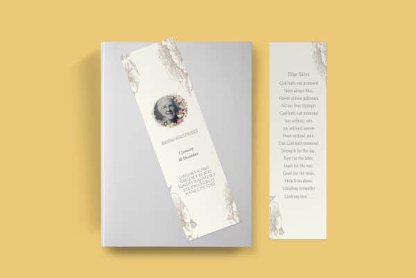 Cream Floral Hibiscus Illustration Funeral Bookmark Template front back Page