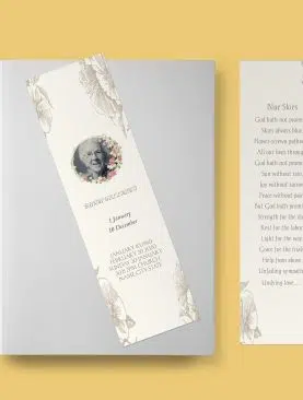 Cream Floral Hibiscus Illustration Funeral Bookmark Template