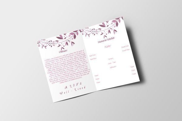 Maroon Wreath Memorial Service Half Page Funeral Program Template inner page