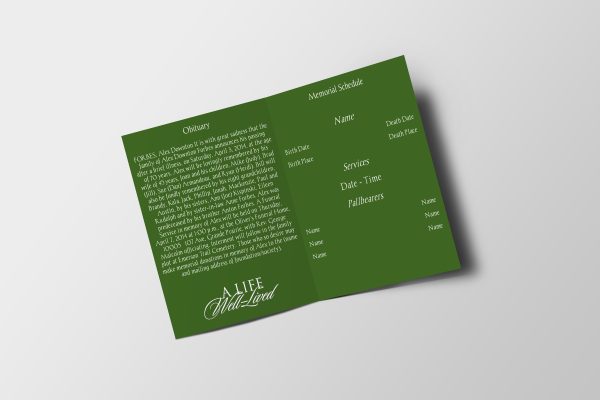 Fern Half Page Funeral Program Template inner page