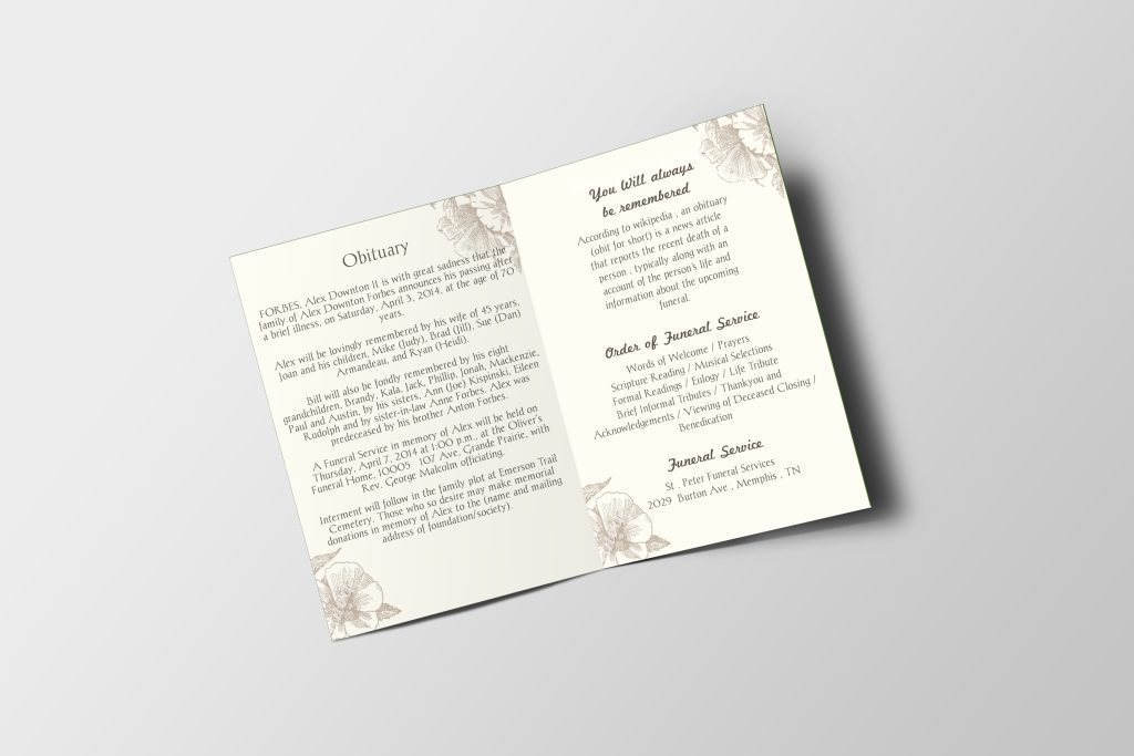 Cream Floral Hibiscus Illustration Funeral Program Template