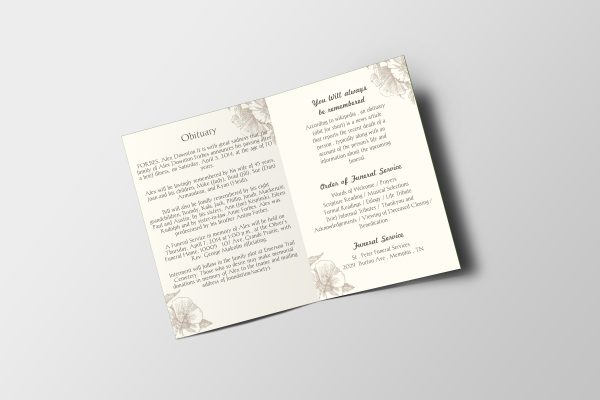 Cream Floral Hibiscus Illustration Funeral Program Template inner page