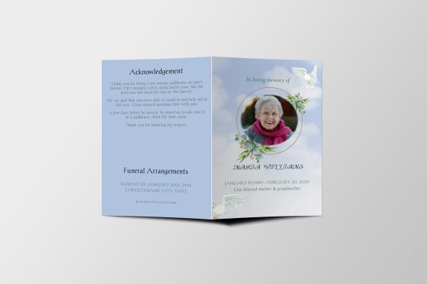 Doves In The Sky Funeral Program Template front page