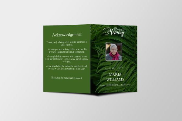 Fern Half Page Funeral Program Template front page