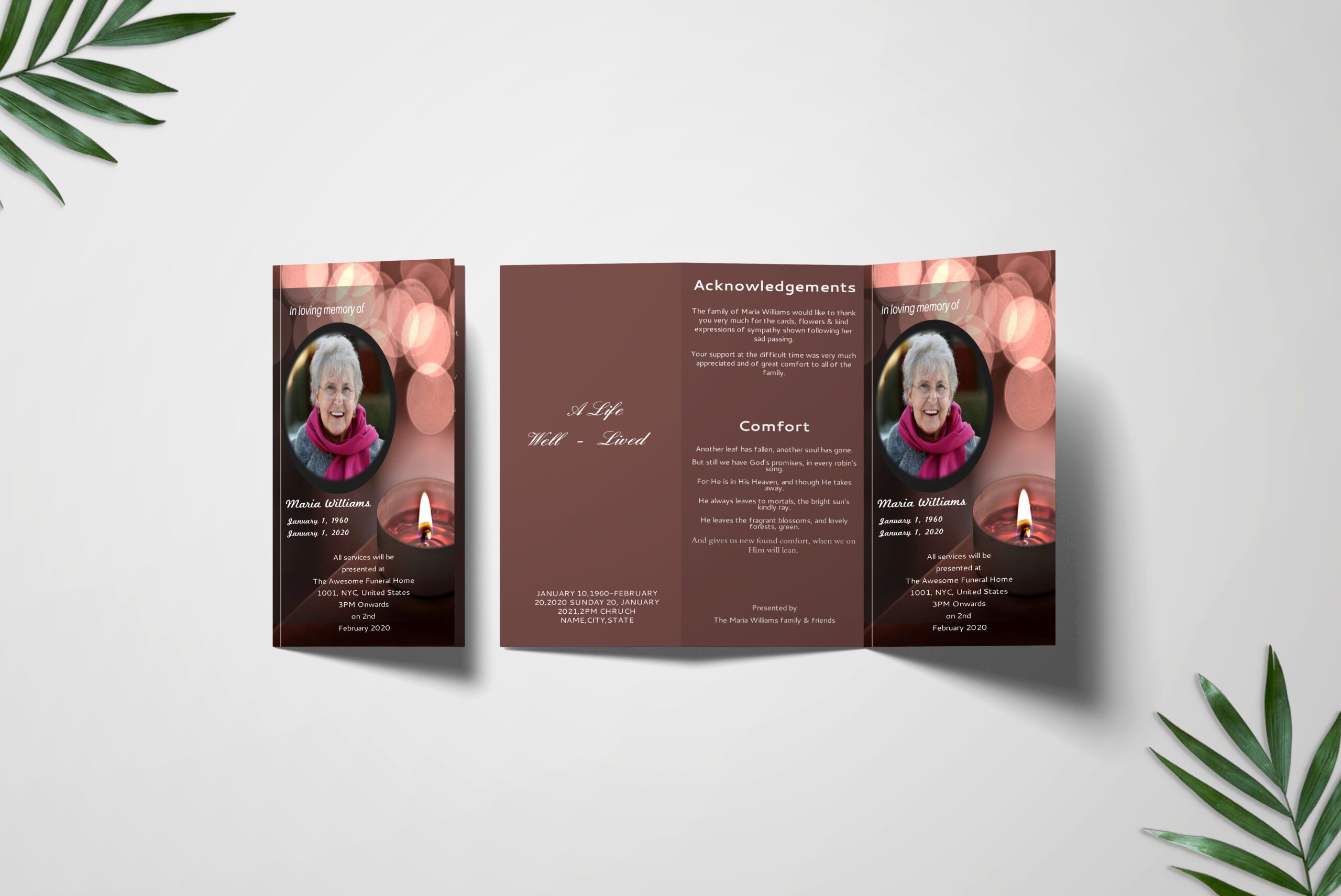 Black Candle Light Trifold Funeral Program Template