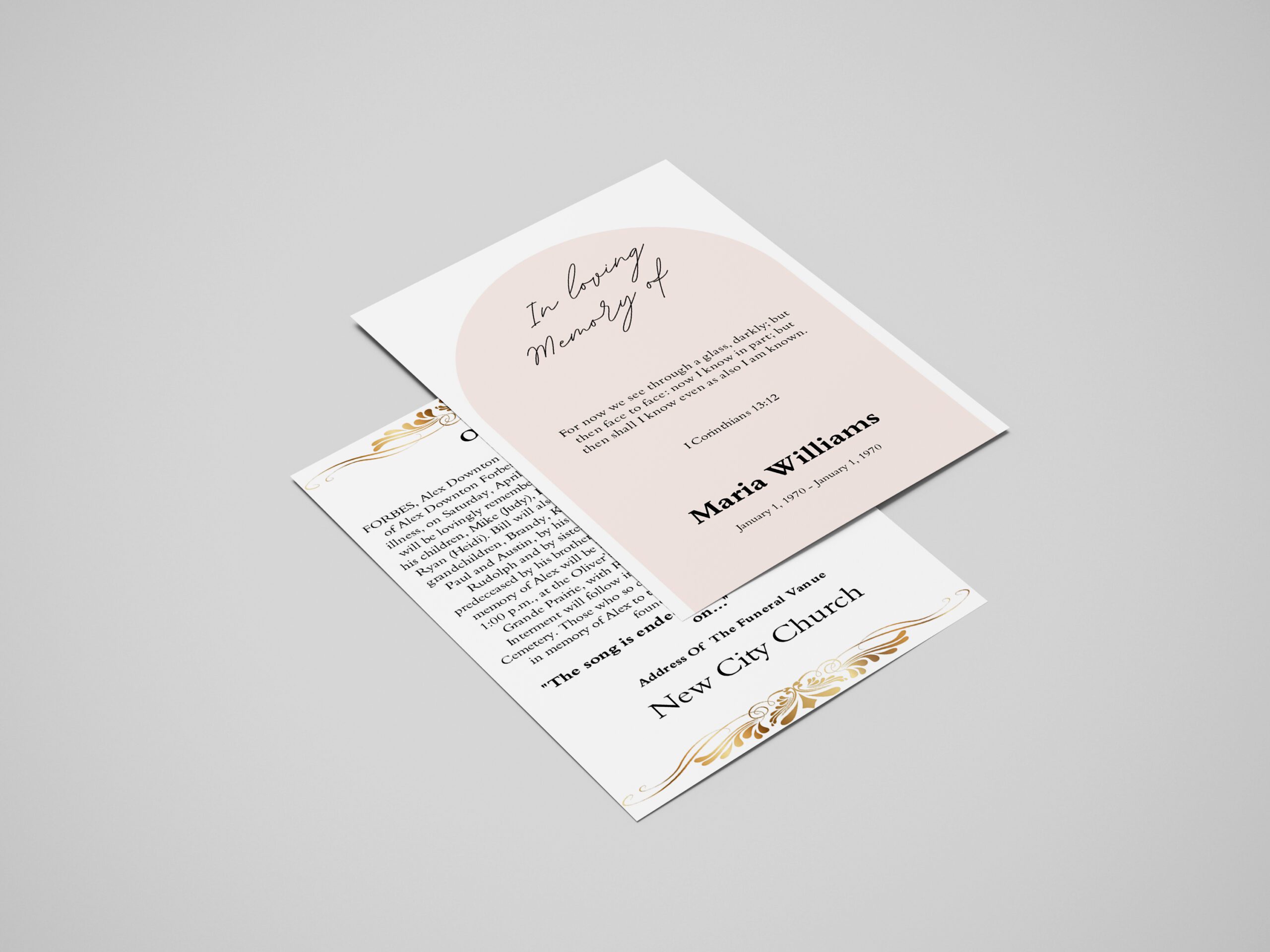 Blush Pastel arch Funeral Flyer Template front back page