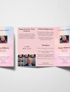 Dreamy Pink Women Special Trifold Funeral Program Template