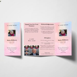 Dreamy Pink Women Special Trifold Funeral Program Template