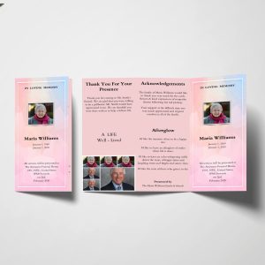Dreamy Pink Women Special Trifold Funeral Program Template