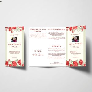 Green Floral Watercolor Trifold Funeral Program Template