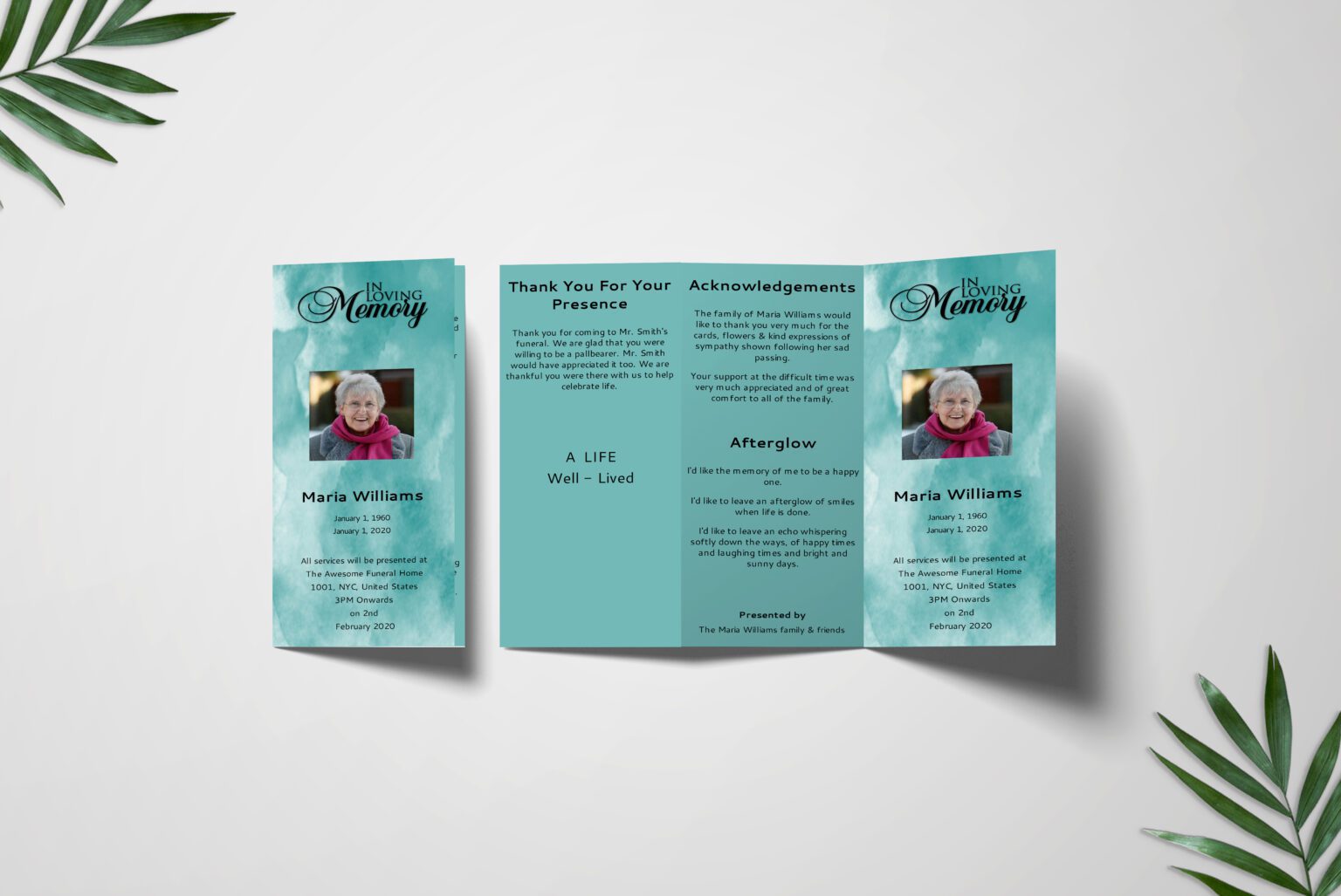 Light Green Trifold Funeral Program Template