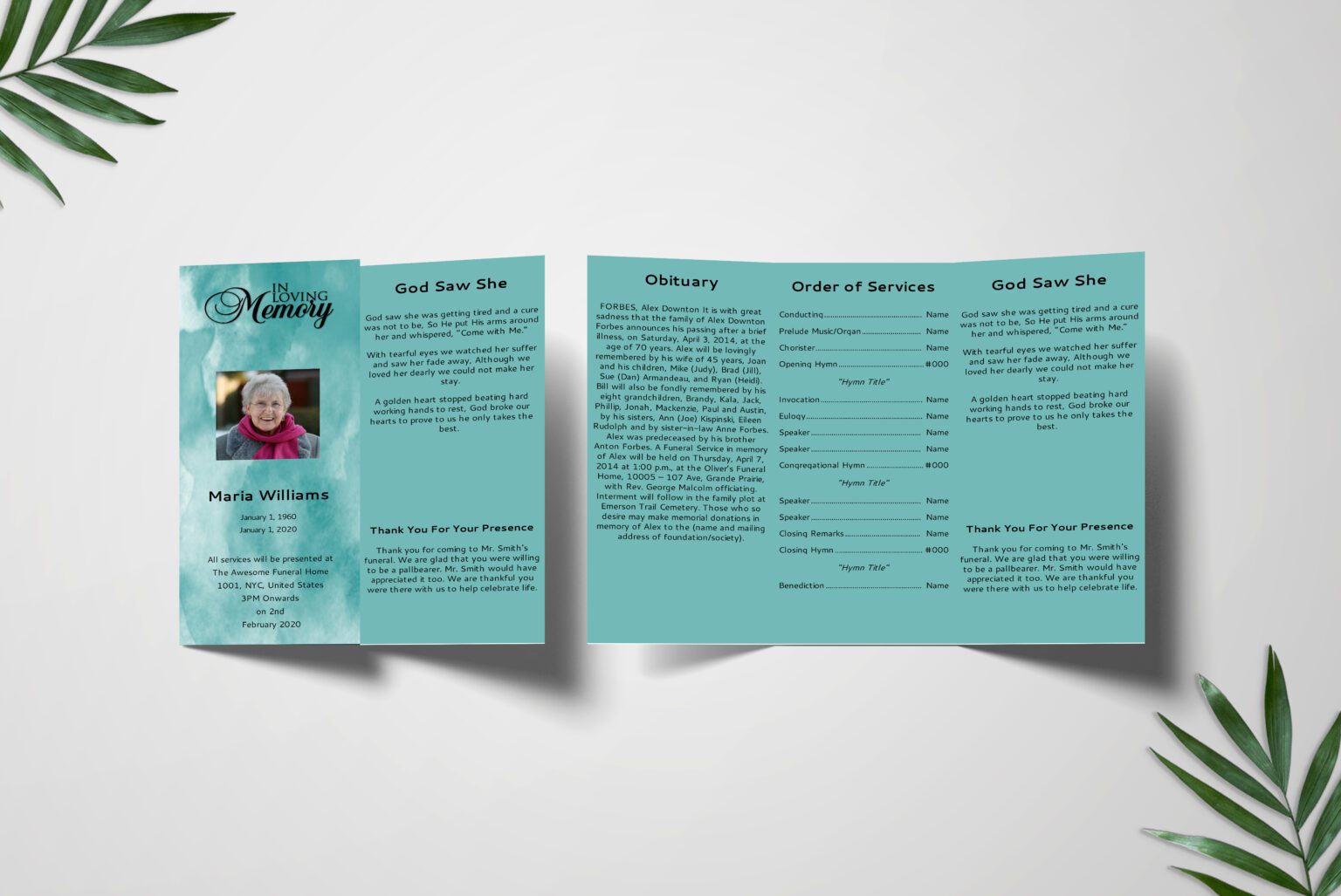 Light Green Trifold Funeral Program Template