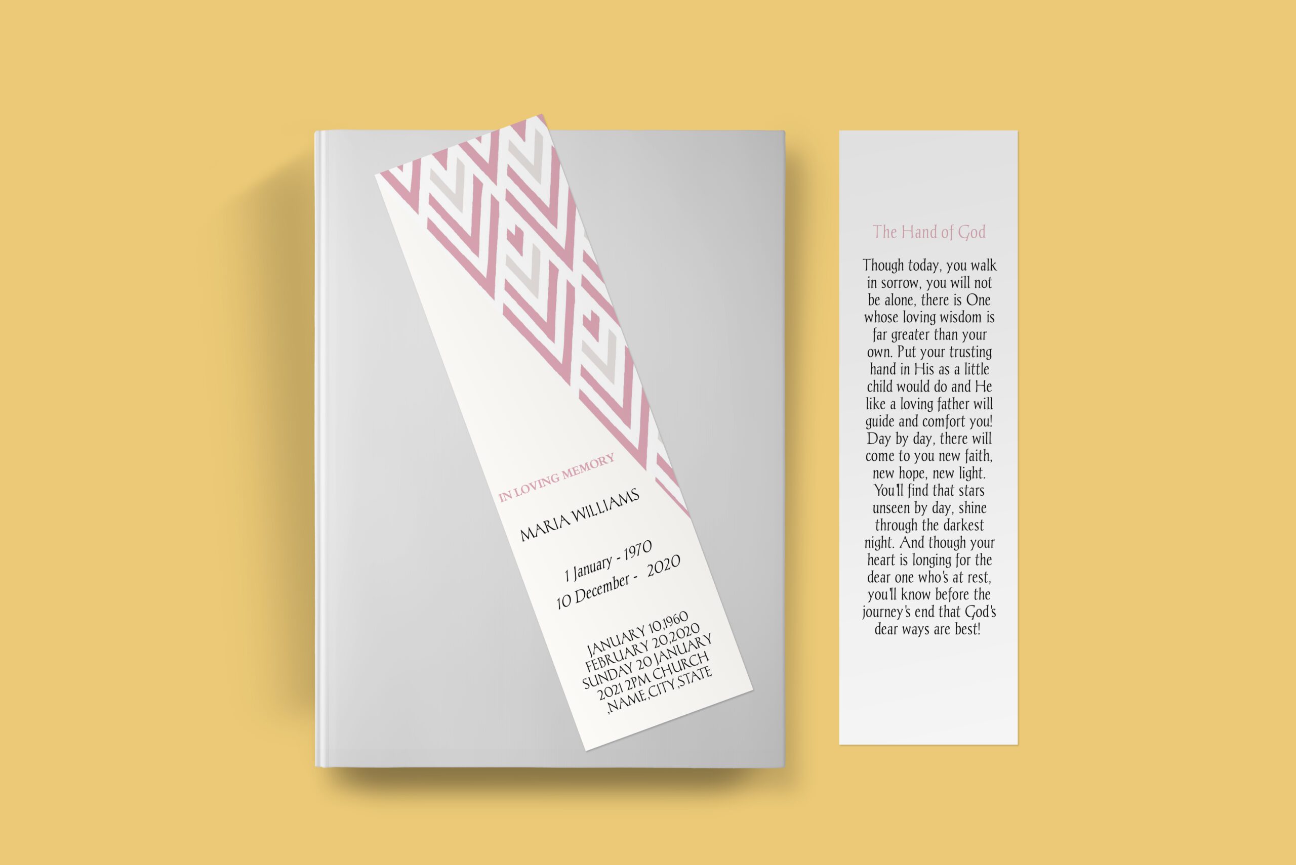 Pink Pattern Funeral Bookmark Template